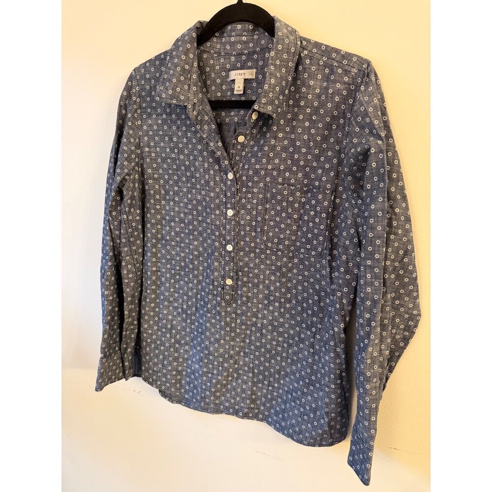 J.Crew Womens Blue Polka Dot Long-Sleeve Button-Up Shirt Size 12 100% Cotton - Picture 3 of 5
